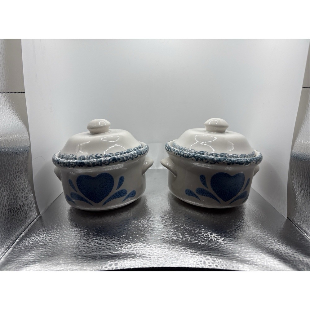 Vintage Blue Hearts (Corelle) by CORNING Individual Casserole With Lids